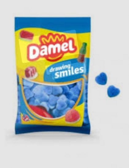 Gominola con forma de corazón, sabor frambuesa, rellena y sin gluten, de la marca Damel.