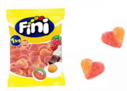 Gominola Fini en forma de corazón sabor melocotón con azúcar, sin gluten